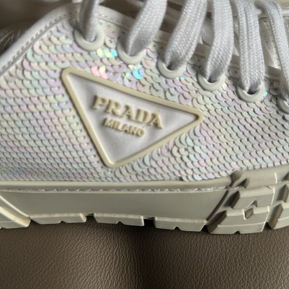 Prada white sequins double wheel platform - Picture 3 of 8